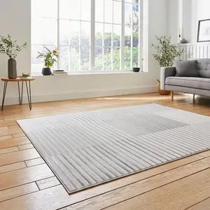 Grey Ivory Striped Modern Easy to clean Rug for Dining Room-160cm X 220cm