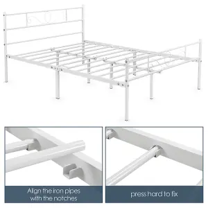 Yaheetech White 4ft6 Double Metal Bed Frame with Scroll Design Headboard and Footboard