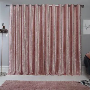 Sienna Crushed Velvet Eyelet Ring Top Pair of Fully Lined Curtains - Blush Pink, 90" x 90"