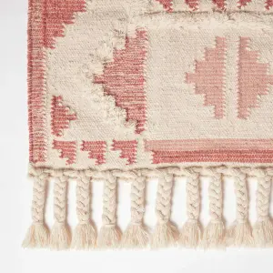 Homescapes Satara Pink Kilim Wool Rug 120 x 170 cm