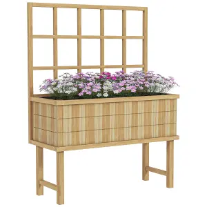 Outsunny Wood Raised Planter w/ Trellis Drain Holes Elevated Garden Bed Natural