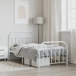 Berkfield Metal Bed Frame with Headboard and Footboard White 107x203 cm