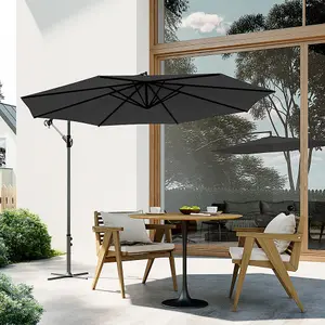 3M Outdoor Dark Grey Cantilever Crank Tilt Swivel Banana Umbrella Sunshade with Cross Base