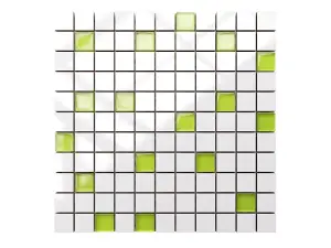 Ceramic mosaic with glass inserts on mesh for bathroom or kitchen 300mm x 300mm - Spring greens