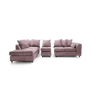 Harriet Crushed Chenille Large Left Facing Corner Sofa in Pink