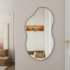 Asymmetrical Metal Framed Wall Accent Mirror Black / 90.9cm H x 55.1cm W