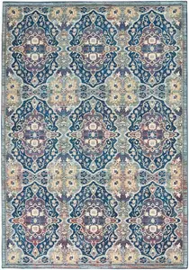 Navy Multicolor Rug, Stain-Resistant Rug, Traditional Bordered Floral Rug for Bedroom, & Dining Room-122cm X 183cm