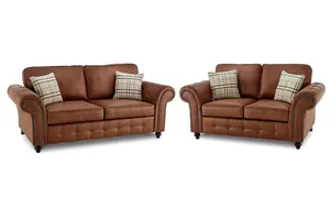 Oakland Suede Leather 3&2 Seater Sofa Set Tan Brown