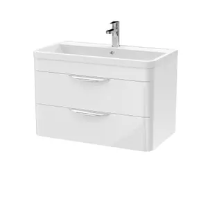 High Quality Wall Hung 2 Drawer Square Vanity Unit with Polymarble Basin - 800mm