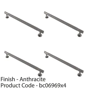 4 PACK - Knurled Bar Door Pull Handle - 274mm x 13mm - 224mm Centres - Anthracite Grey