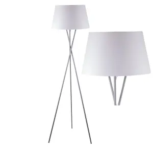 First Choice Lighting Grey Tripod Floor Lamp with White Fabric Shade