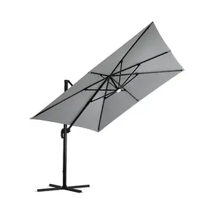 3M Square Cantilever Parasol with Solar Light and Parasol Base