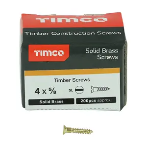 TIMCO Solid Brass Countersunk Woodscrews - 4 x 5/8 (200pcs)