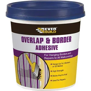 Everbuild Ready Mixed Overlap and Border Adhesive High Tack for Quick Bonding Ready to Use White 500g Tub (Pack Of 12)