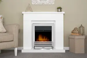 Adam Lomond Fireplace in Pure White with Eclipse Electric Fire in Chrome, 39 Inch