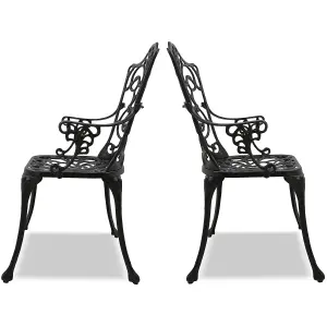 Centurion Supports Tabreez 2-Large Garden and Patio Bistro Chairs with Armrests in Cast Aluminium Black