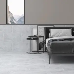 Haver Light grey Matt Travertine effect Ceramic Wall & floor Tile Sample