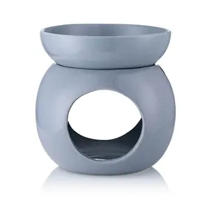 Round Grey Ceramic Wax Burner with Removable Bowl - (H) 12 cm