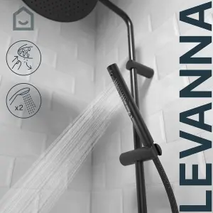 GoodHome Levanna Matt Black Thermostatic Mixer Multi head shower