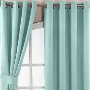 Homescapes Pastel Blue Herringbone Chevron Blackout Thermal Curtains Pair Eyelet Style, 45x90"