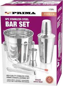 5Pc Stainless Steel Cocktail Shaker And Ice Bucket Bartender Drinks Mixer