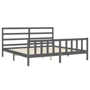 Berkfield Bed Frame with Headboard Grey 200x200 cm Solid Wood