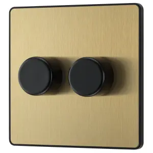 British General profile Double 2 way 200W Screwless Dimmer switch Satin Gold