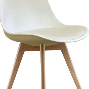 Soho Vanilla Plastic Dining Chair with Squared Light Wood Legs