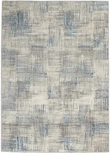 Ivory Grey Blue Abstarct Modern Rug Easy to clean Living Room Bedroom and Dining Room-69 X 221cm (Runner)