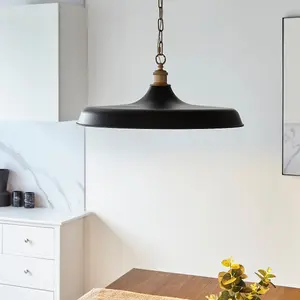 Luminosa Afragola Dome Pendant Ceiling Light Matt Black, Satin Gold Paint