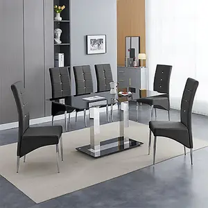 Furniture In Fashion Jet Large Black Glass Dining Table With 6 Vesta Black Chairs