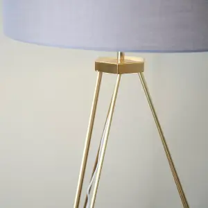 ValueLights Aero Modern Gold Hairpin Design Tripod Floor Lamp with Grey/Gold Drum Shade - Includes 6w LED GLS Bulb 3000K