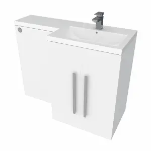 SunDaze Gloss White Bathroom Combined Furniture 1100mm L Shape Vanity Unit Right Handed with Basin Sink