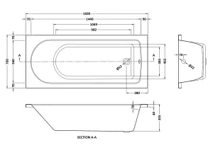 Single Ended Straight Shower Bath with Leg Set - 1600mm x 700mm