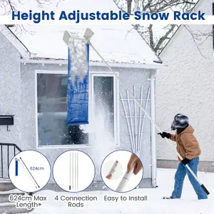 Costway Aluminum Snow Roof Rake Adjustable Snow Removal Tool Widened Head Design 6M