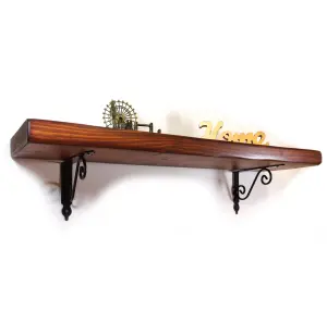 Wooden Shelf with Bracket WOZ 190x140mm Black 225mm Dark Oak Length of 170cm