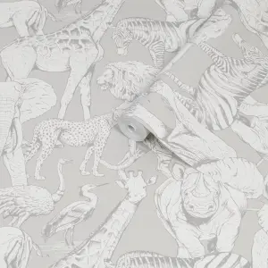 Superfresco Easy Grey Jungle animals Smooth Wallpaper