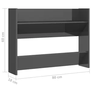 Berkfield Wall Shoe Cabinet High Gloss Grey 80x18x60 cm Engineered Wood