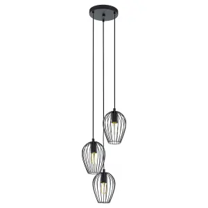 Hanging Ceiling Pendant Light Black Wire Cage 3x 60W E27 Hallway Feature Lamp