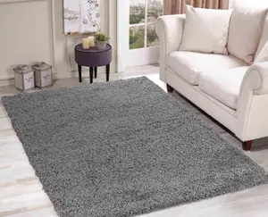 Serdim Rugs Plain Living Room Shaggy Area Rugs Grey 200x290 cm