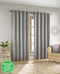 Enhanced Living 100% Blackout Thermal Grey Velvet Chenille Eyelet Curtains   Pair 90 x 72 inch (229x183cm)