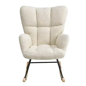 Comfortable Cream Tufted Upholstered Teddy Rocking Chair for Study Living Room