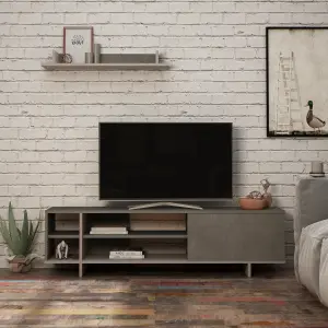 Decortie Stockton Modern TV Unit with Storage Wall Shelf 65" TVs Retro Grey Mocha Grey 160cm Wide