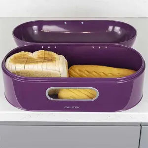 CALITEK Retro Bread Bin Round Top Kitchen Counter Coated Carbon Steel Purple