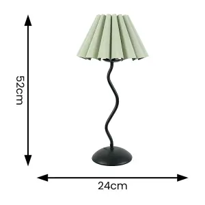 ValueLights Wiggle Black Metal Single Stem Table Lamp with Sage Green Scallop Tapered Lamp Shade and LED Bulb