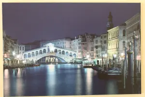 Garden Market Place Large Rialto Bridge Scene in Venice, Canvas Picture Print With LED Lights