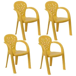 URBNLIVING 50cm Height 4 Pcs Yellow Coloured Stackable Plastic Chairs for Kids Party Play Set