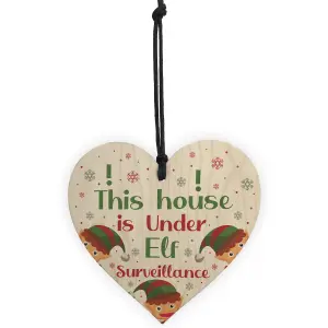 Elf Sign Elf Accessories Wood Heart Under Elf Surveillance Christmas Decoration Gift