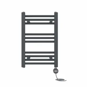 Right Radiators Prefilled Thermostatic Electric Heated Towel Rail Straight Ladder Warmer Rads - Anthracite 600x400 mm