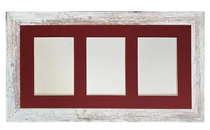 Metro Distressed White Frame with Red Mount for 3 Image Sizes 7 x 5 Inch